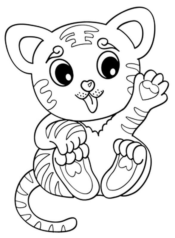 Waving Baby Tiger coloring page for children