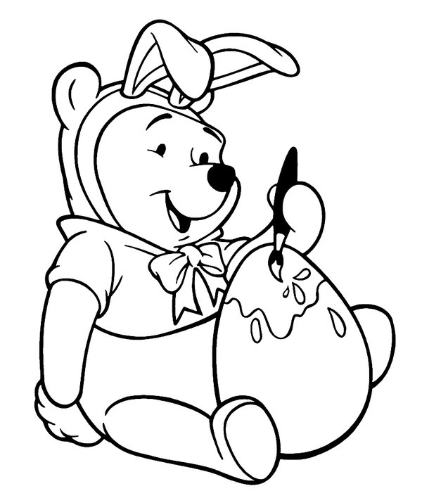 Winnie Pooh Painting Easter Egg coloring page for children