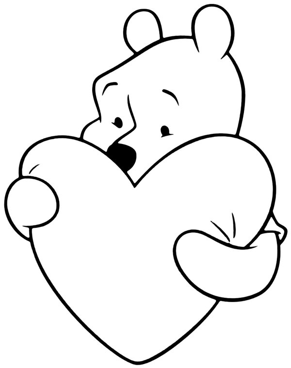 Winnie the Pooh con corazón coloring page for children
