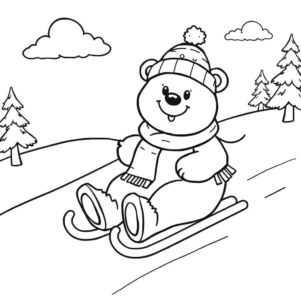 Winter Beer Sleeen Sneeuw Seizoensactiviteit coloring page for children