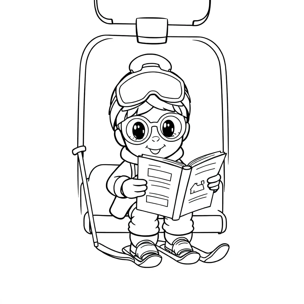 Winter Cartoon Skier Sneeuw Kinderen coloring page for children