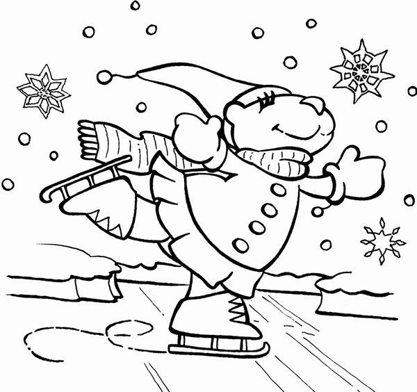 Winter Eislauf Bar coloring page for children