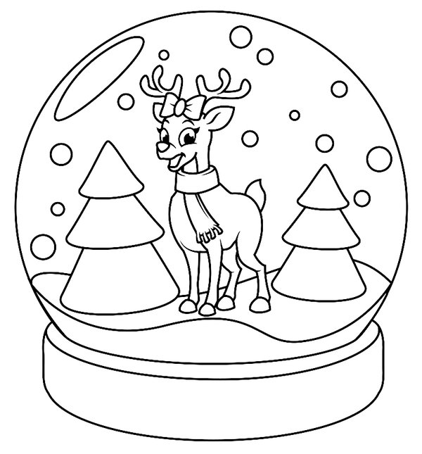 Winter Rentier In Schneeball coloring page for children