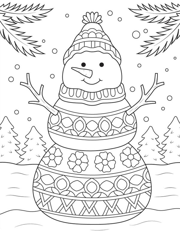 Winter Snowman Detailed coloring page for children