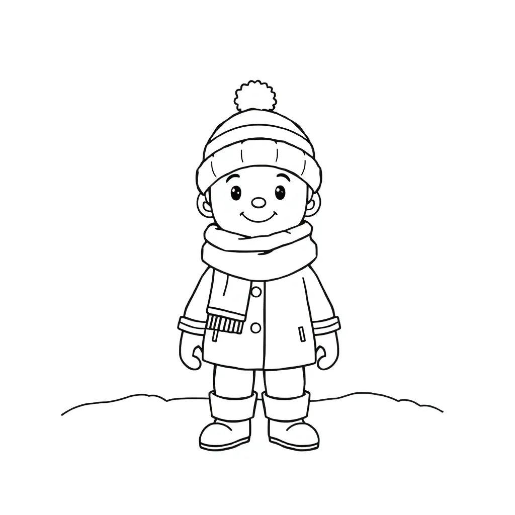 Winterse Pret Warme Kleding Bevroren Meer Cartoonstijl Educatief coloring page for children