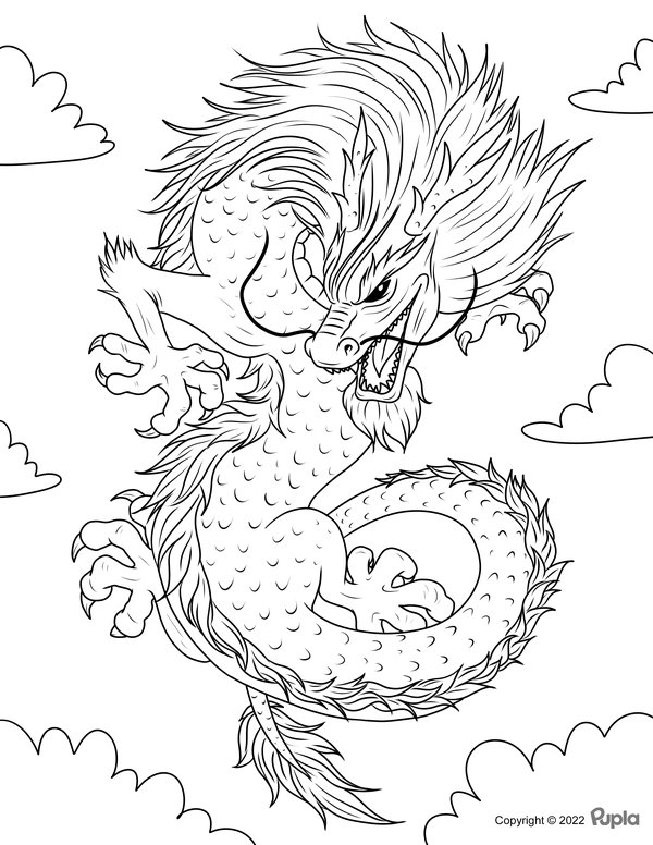 Wütender Drache fliegend coloring page for children