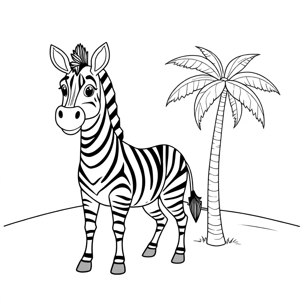 Zebra In Een Afrikaanse Woestijn Met Een Palmboom coloring page for children