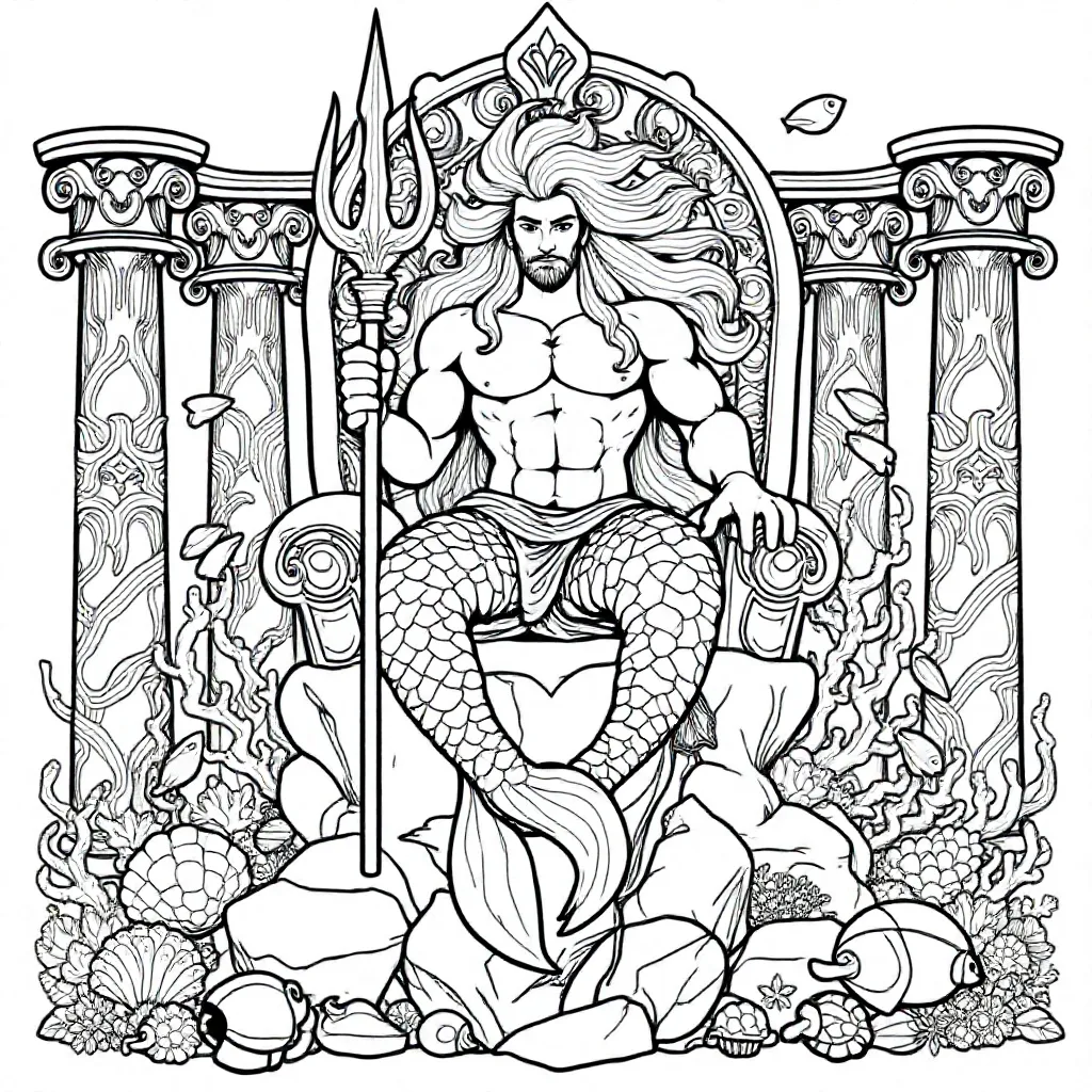 Zeemeerman Poseidon Drietand Zuilen coloring page for children