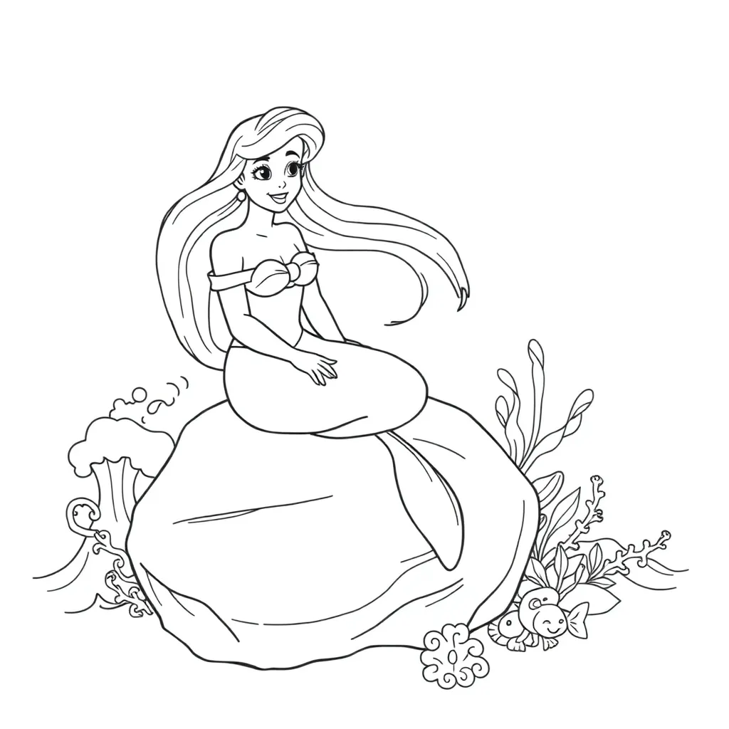Zeemeermin Ariel Disney Prinses Roodharig Onderwaterwereld Fantasie coloring page for children