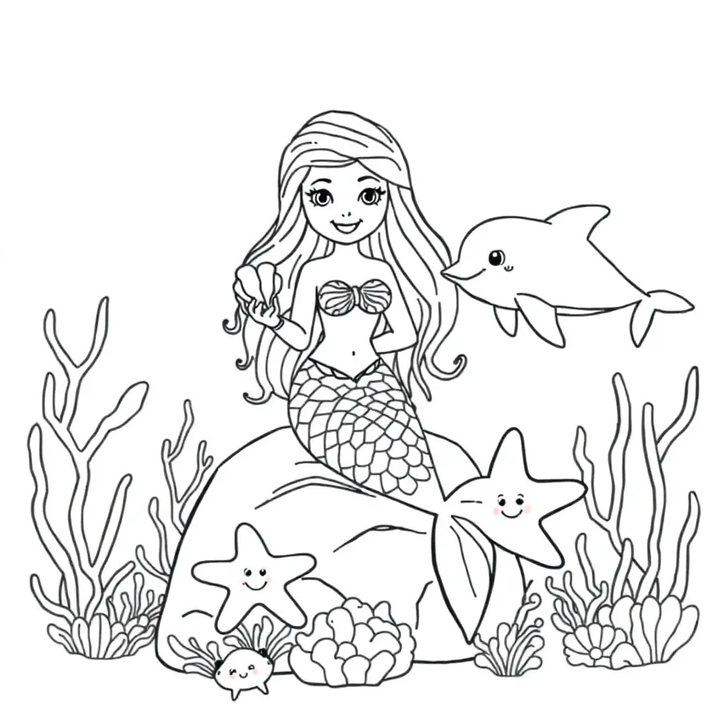 Zeemeermin Fantasie Mythisch Magisch Onderwater coloring page for children