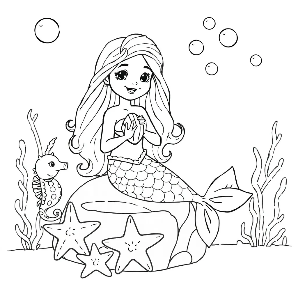 Zeemeermin Fantasie Mythisch Magisch Onderwater coloring page for children