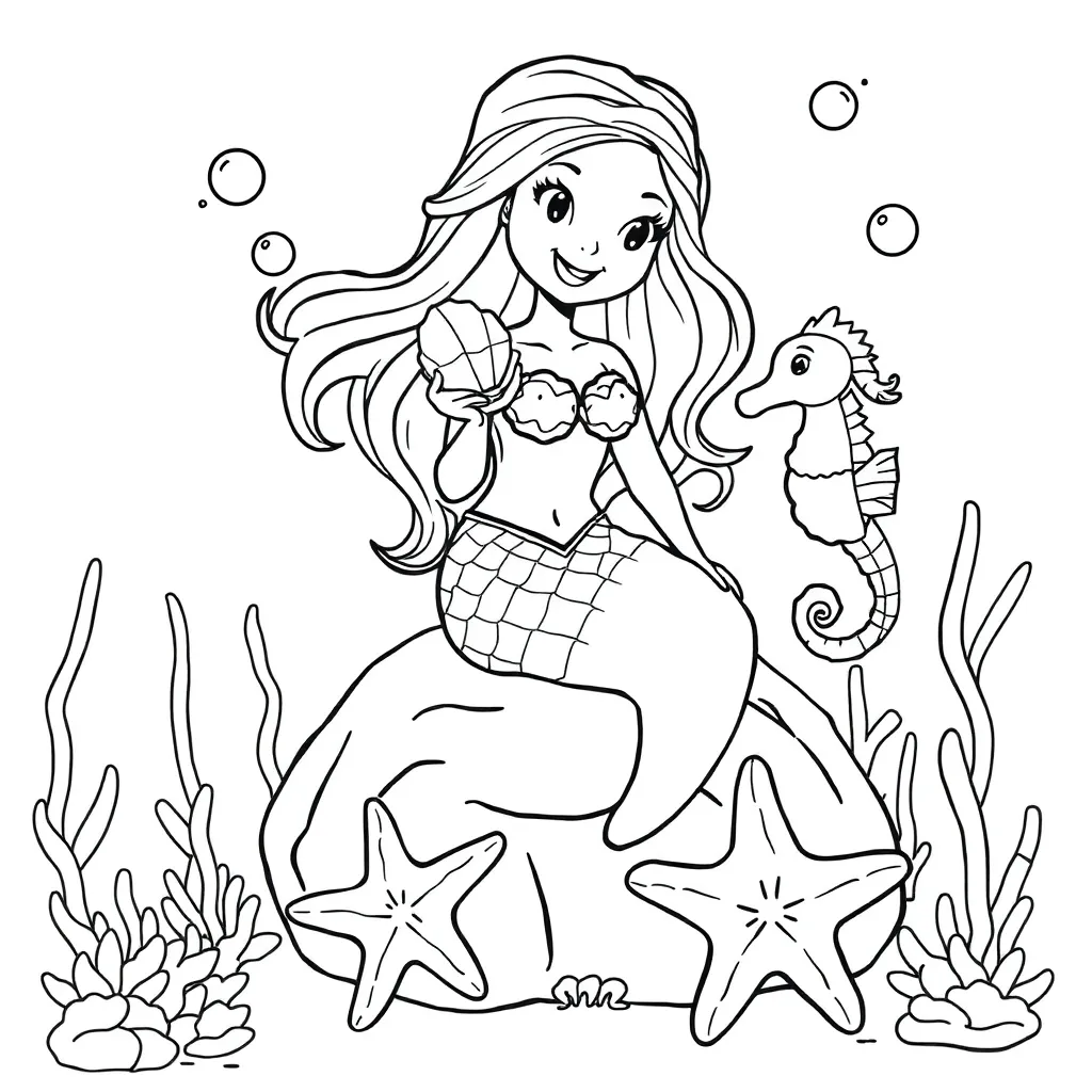 Zeemeermin Fantasie Mythisch Magisch Onderwater coloring page for children