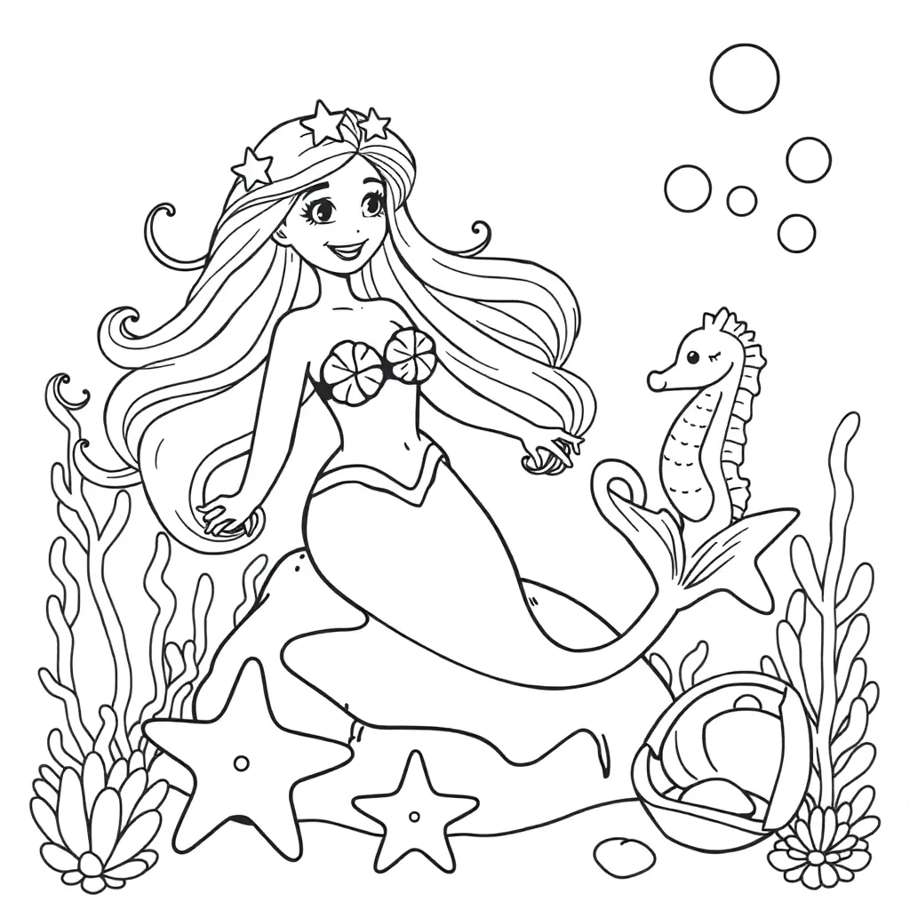 Zeemeermin Fantasie Mythisch Magisch Water coloring page for children