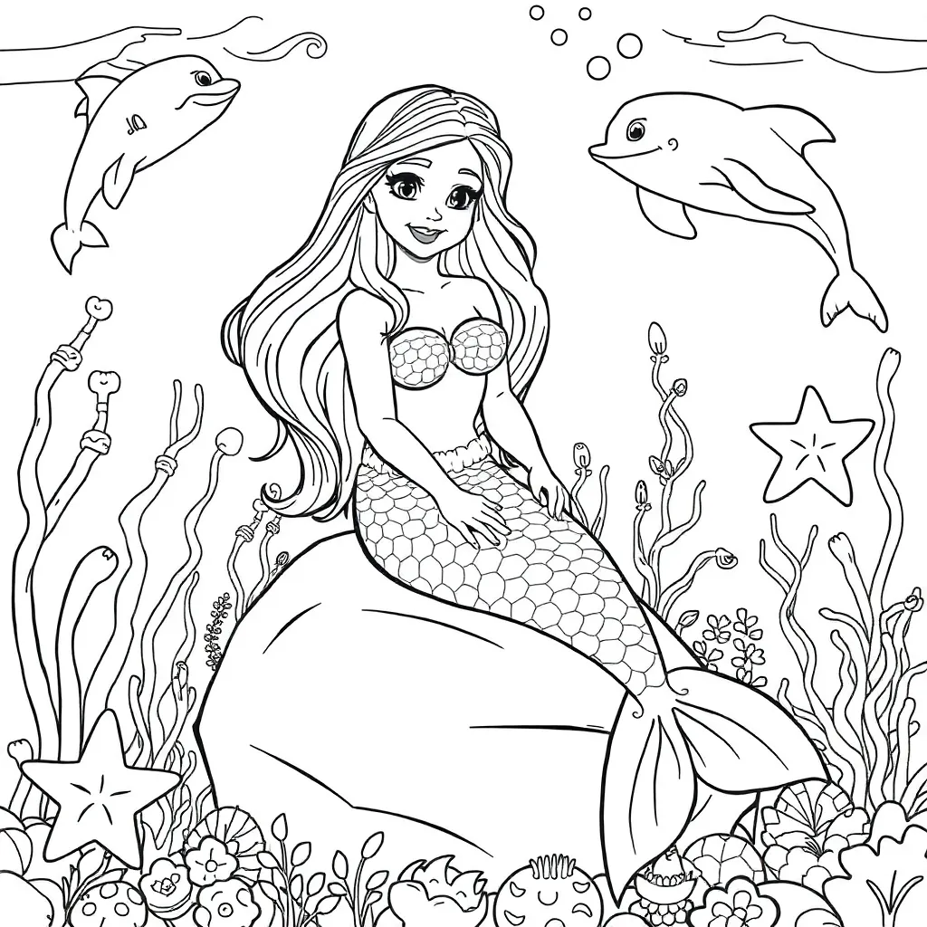 Zeemeermin Fantasie Mythisch Onderwater Magisch coloring page for children