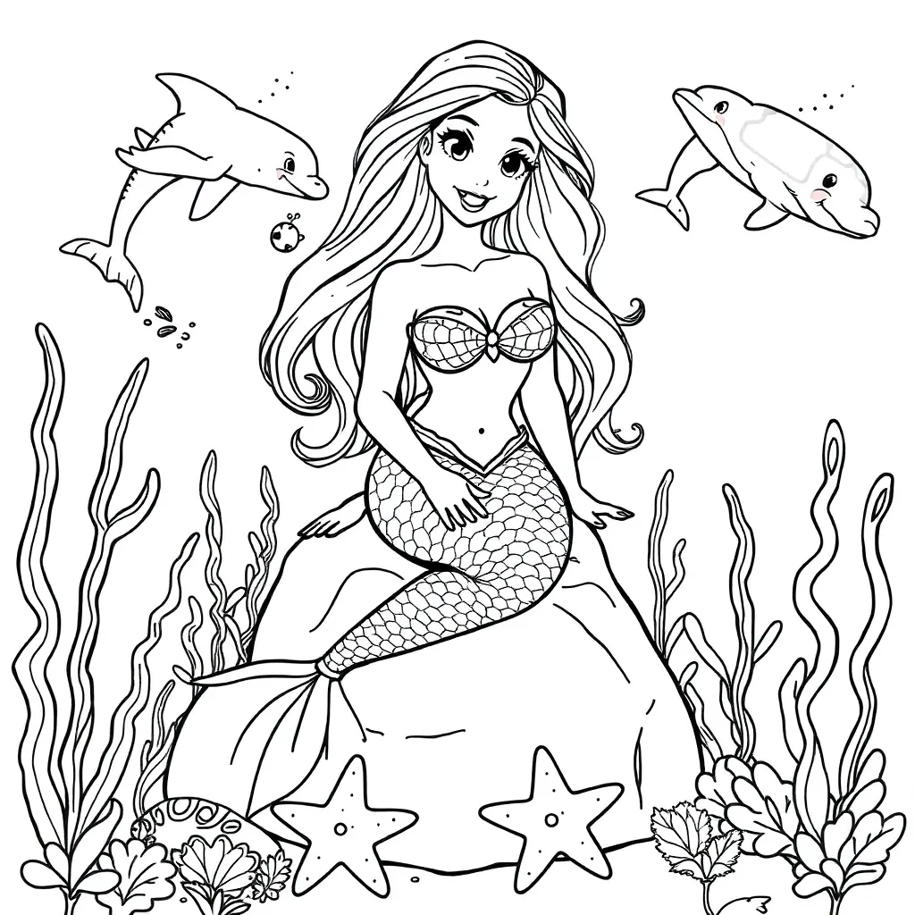 Zeemeermin Fantasie Mythisch Onderwater Magisch coloring page for children