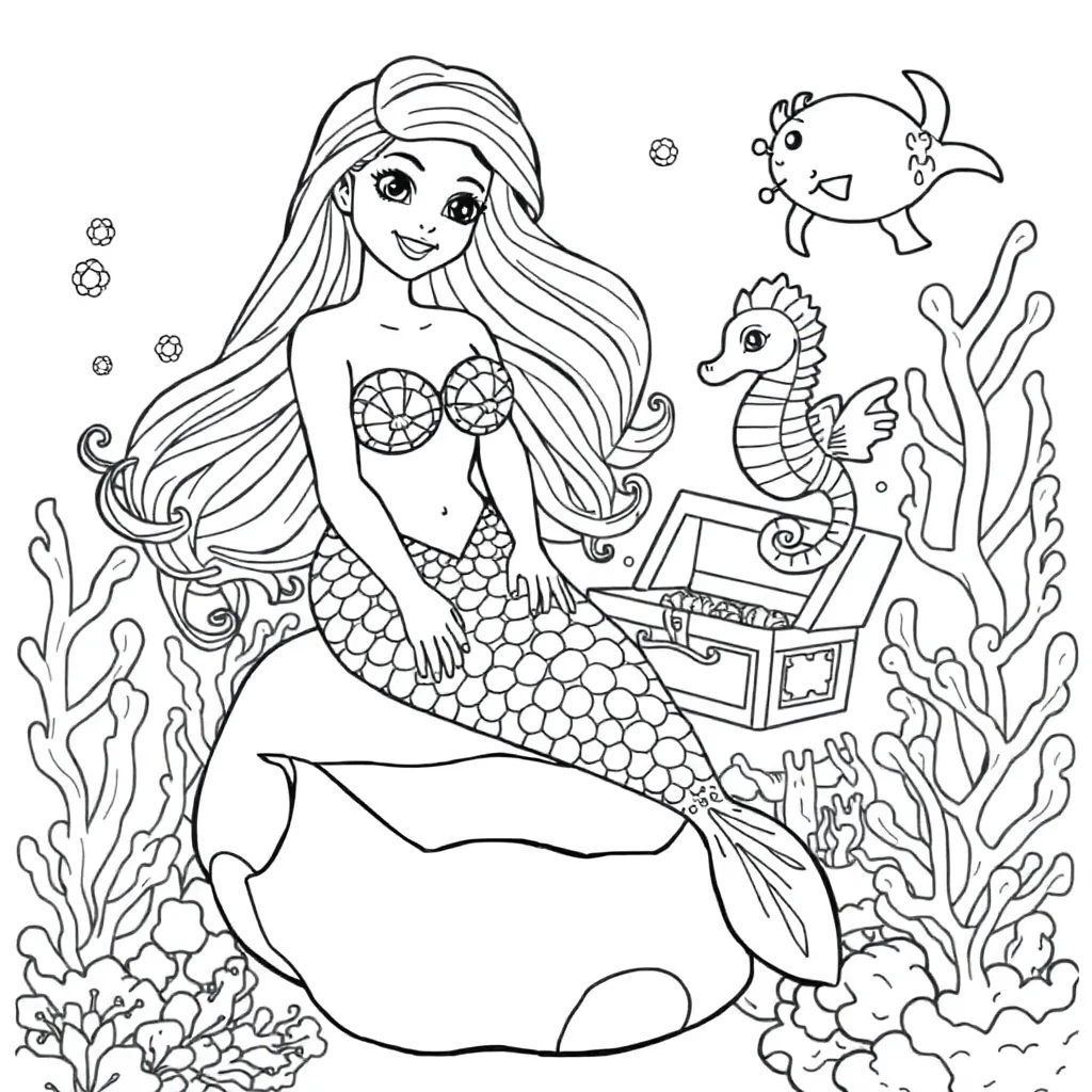 Zeemeermin Fantasie Mythisch Onderwater Magisch coloring page for children