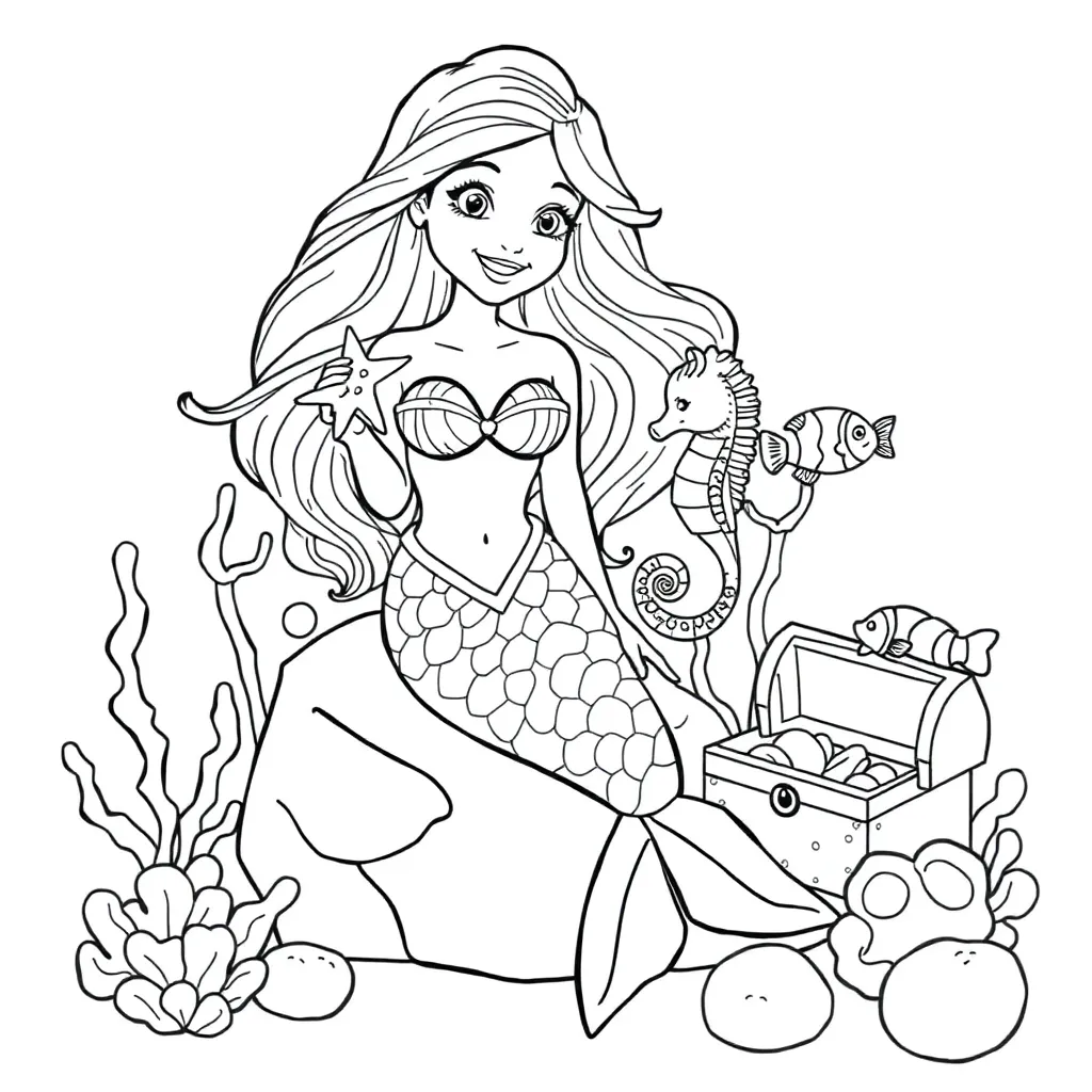 Zeemeermin Fantasie Mythisch Onderwater Sprookjes coloring page for children