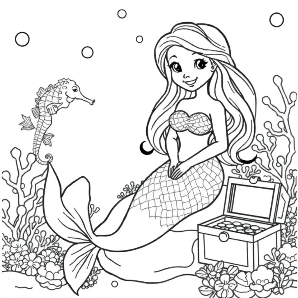 Zeemeermin Fantasie Mythisch Onderwaterwereld Magisch coloring page for children
