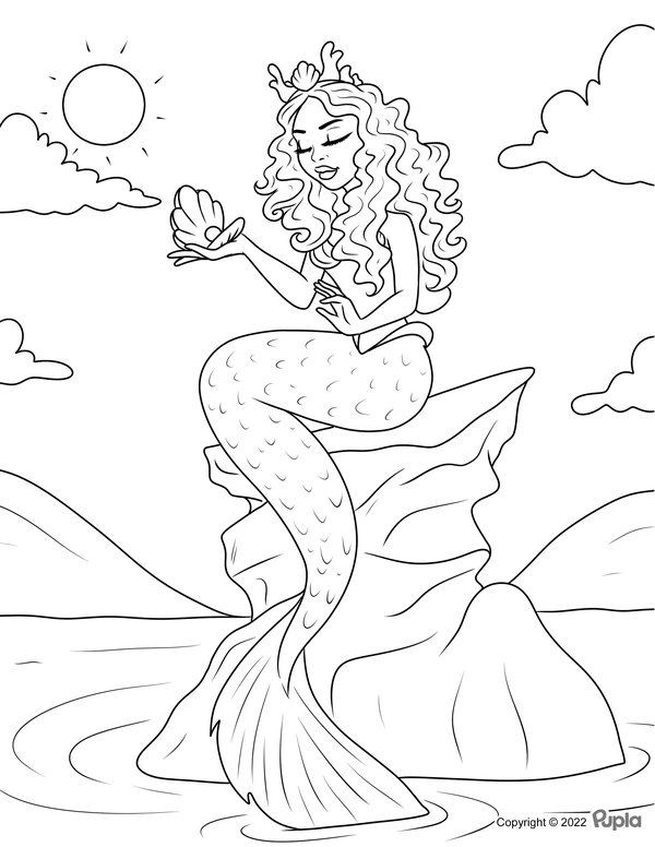 Zeemeermin Gekruld Haar Steen coloring page for children