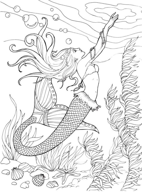 Zeemeermin Reikt naar Wateroppervlak coloring page for children