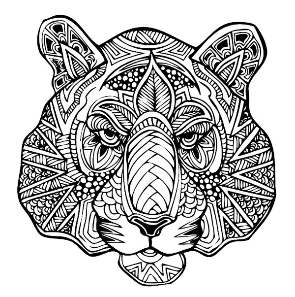 Zentangle Tiger Kopf coloring page for children