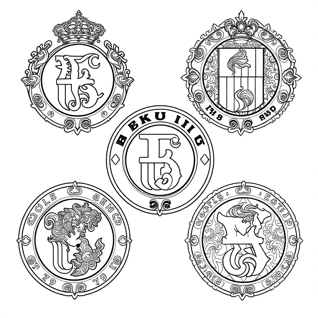 Zes Verschillende Voetbalclub Logos Van Bestaande Voetbal... coloring page for children