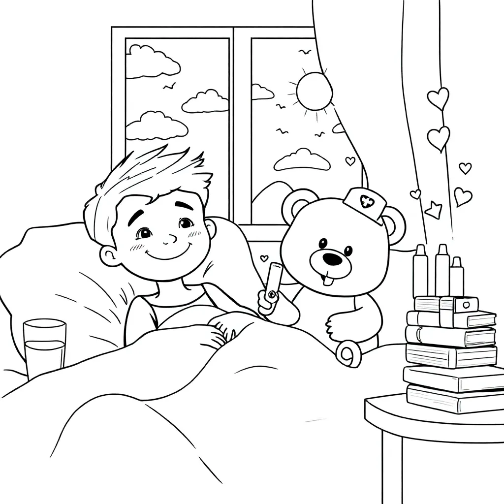 Zieke Jongen coloring page for children