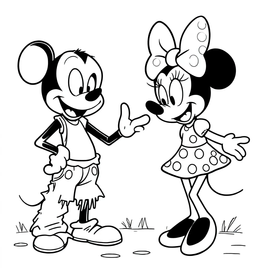 zombie speelt met minni mouse kleurplaat voor kinderen