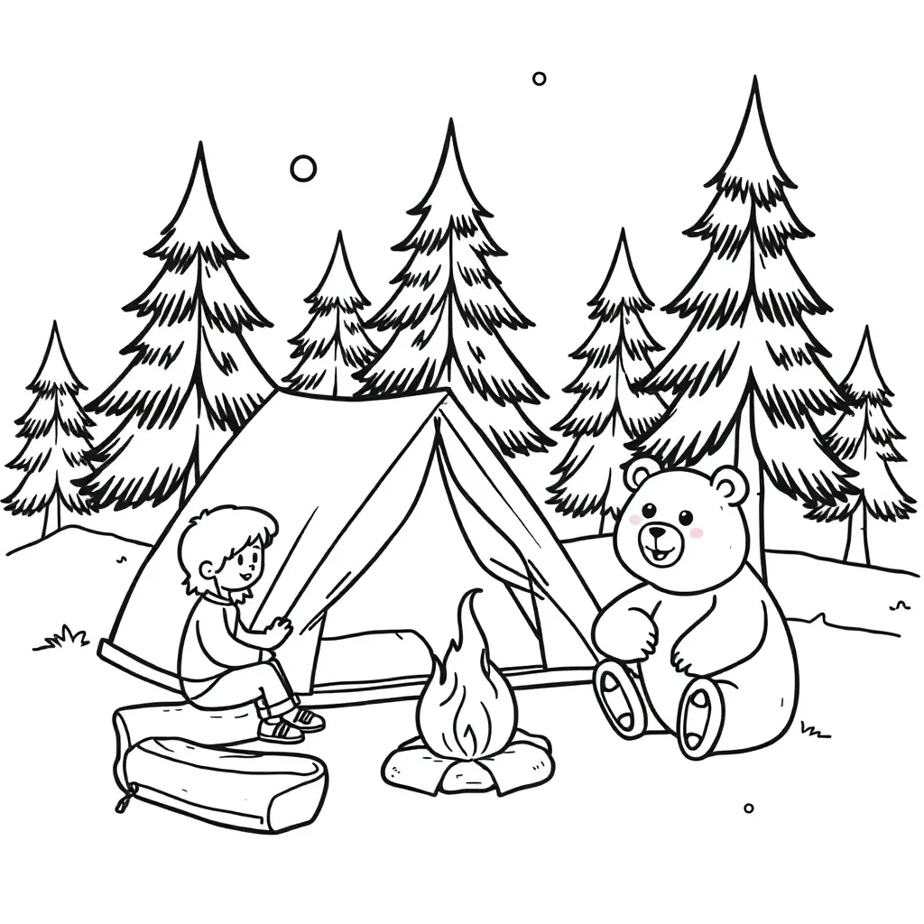 Zomer Camping Familie Natuur Avontuur coloring page for children