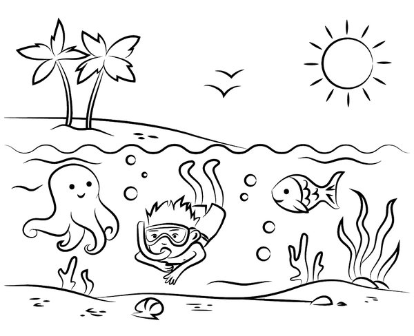 Zomer Duikende Jongen coloring page for children