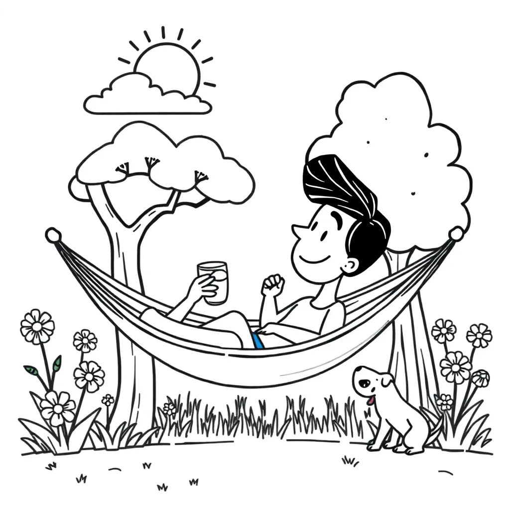 Zomer Hangmat Ontspanning Vakantie Natuur coloring page for children
