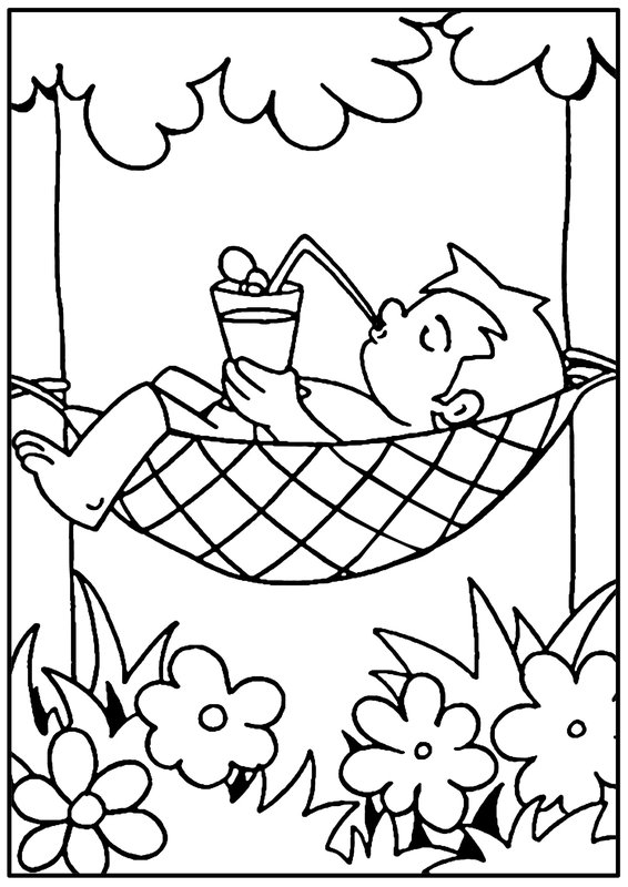 Zomer Jongen Hangmat coloring page for children