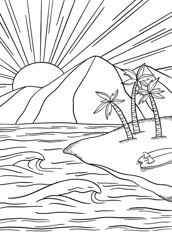 Zomer Schijnende Zon Palmbomen coloring page for children