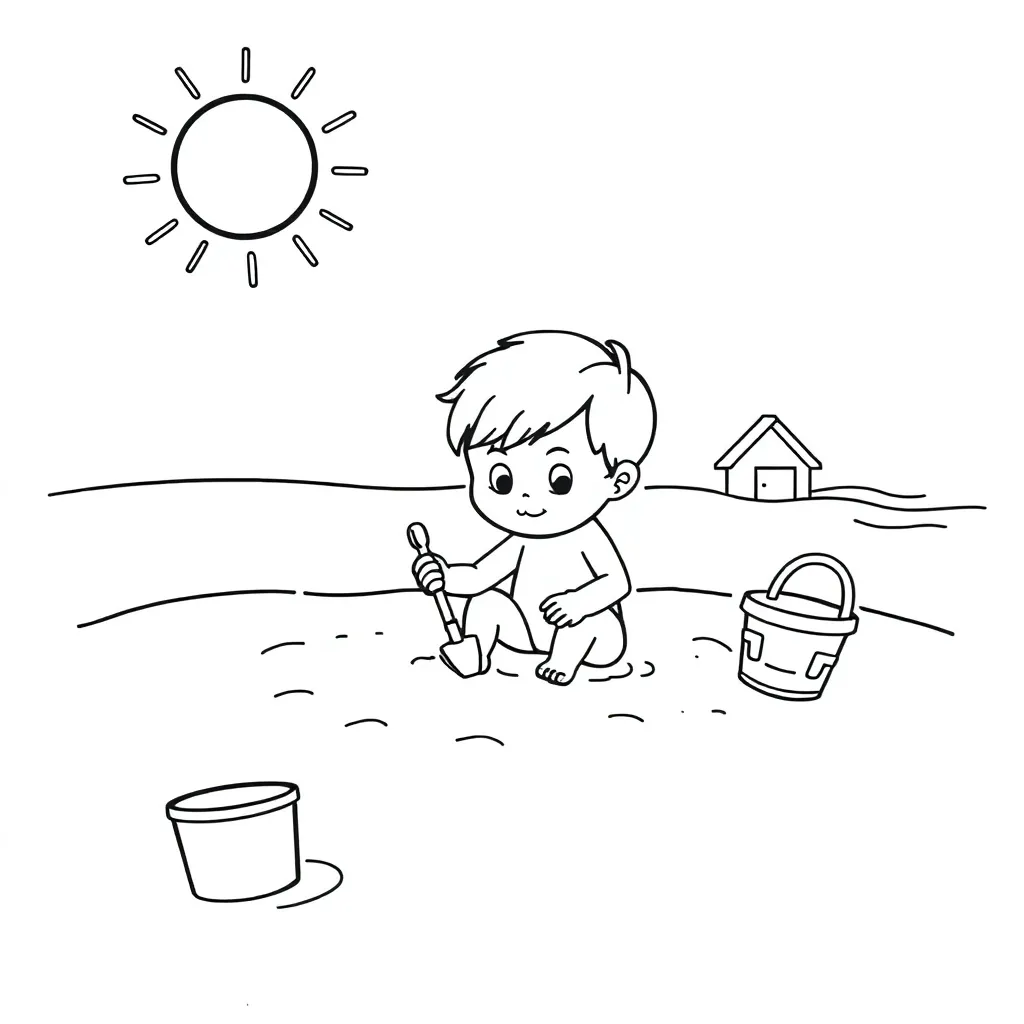 Zomer Strand Kind Zee Vakantie coloring page for children