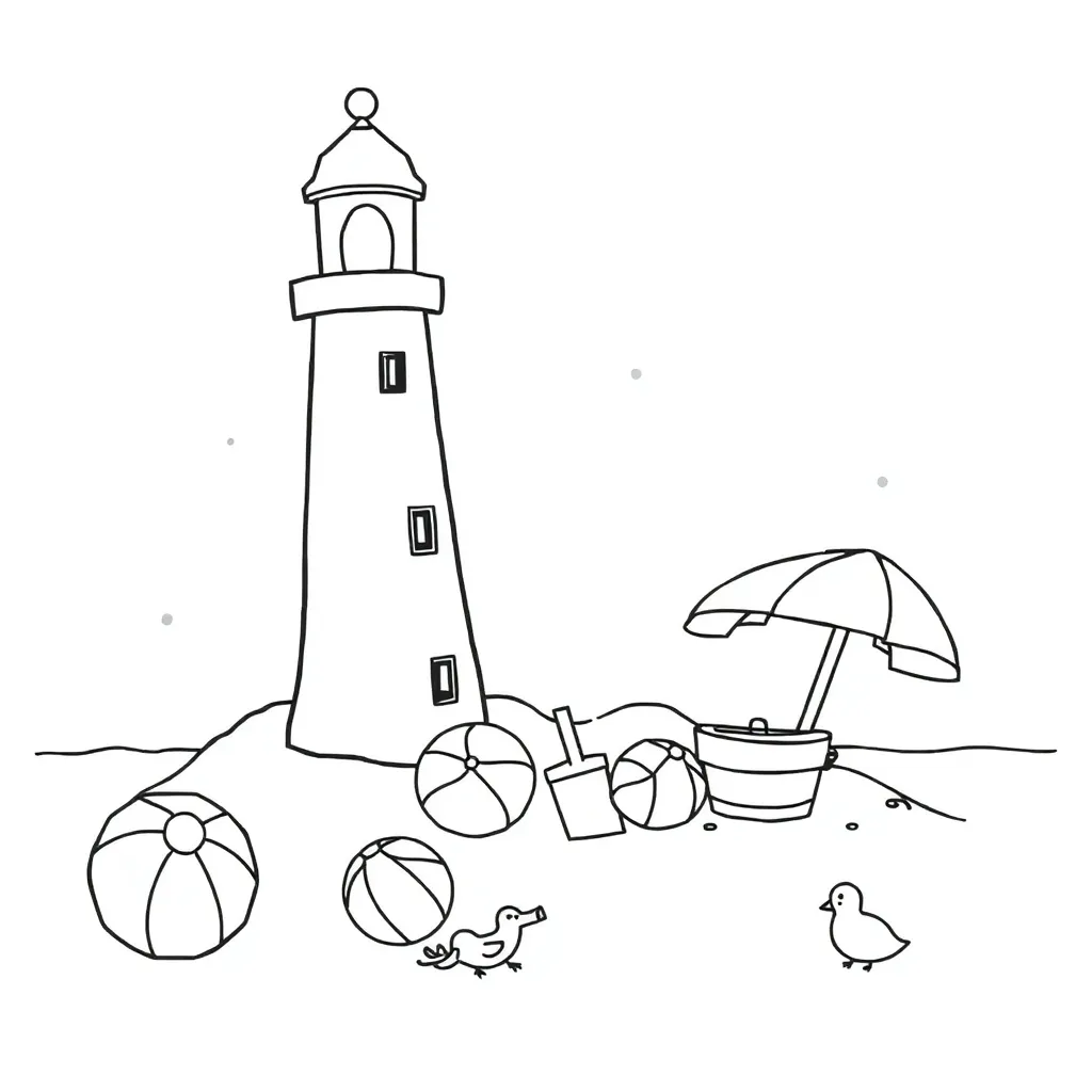 Zomer Strand Vuurtoren Zee Kinderen coloring page for children