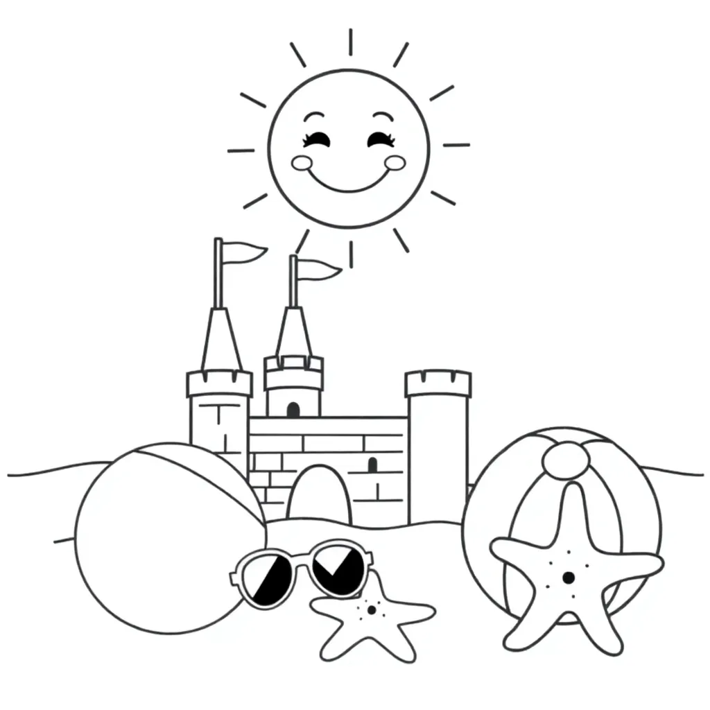 Zomer Zon Strand Vakantie Creatief coloring page for children