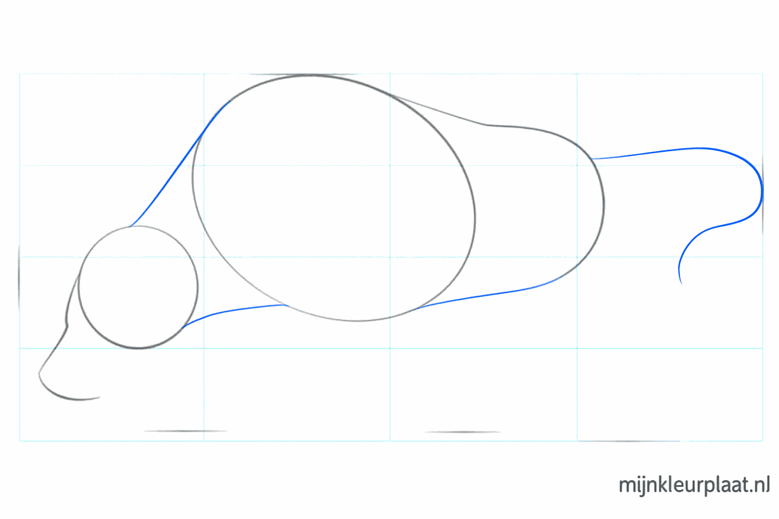 Construction lines showing the neck and the start of the bull's tail.