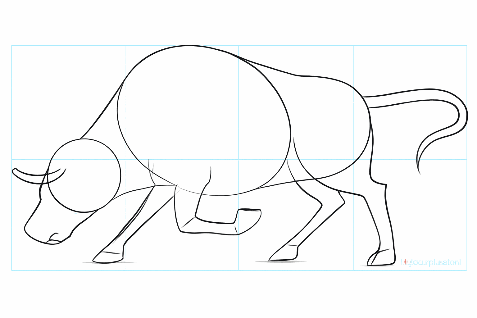 Thicker shapes for the legs and the first sketch of the horns.