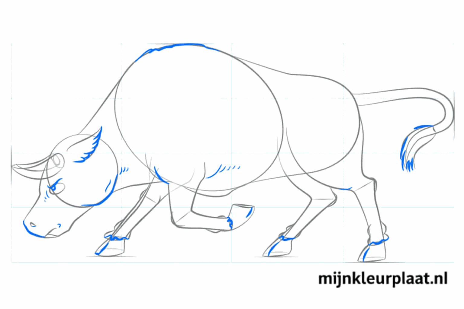 The bull's face with an eye, ear, and nostril drawn.