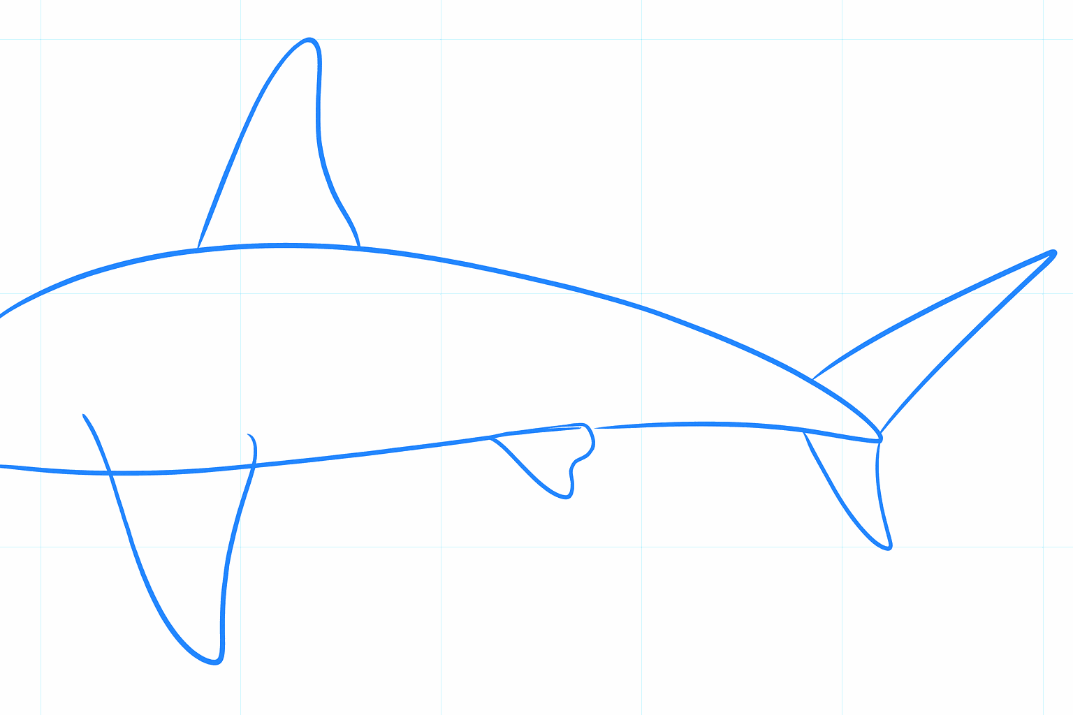 The dorsal fin and the tail fin of the hammerhead shark.