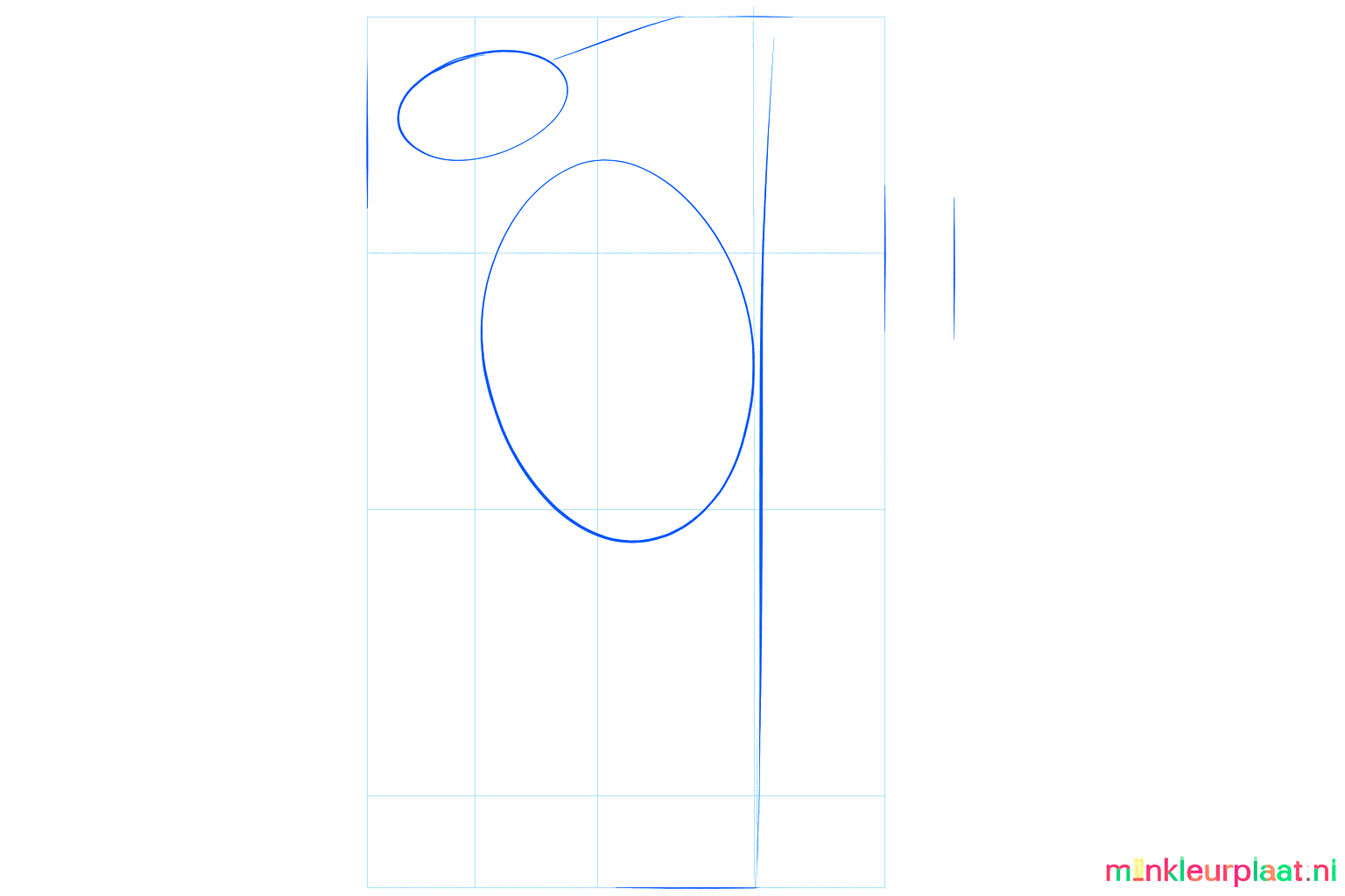 Basic shapes of a woodpecker: a circle, an oval, and a vertical line for the tree.