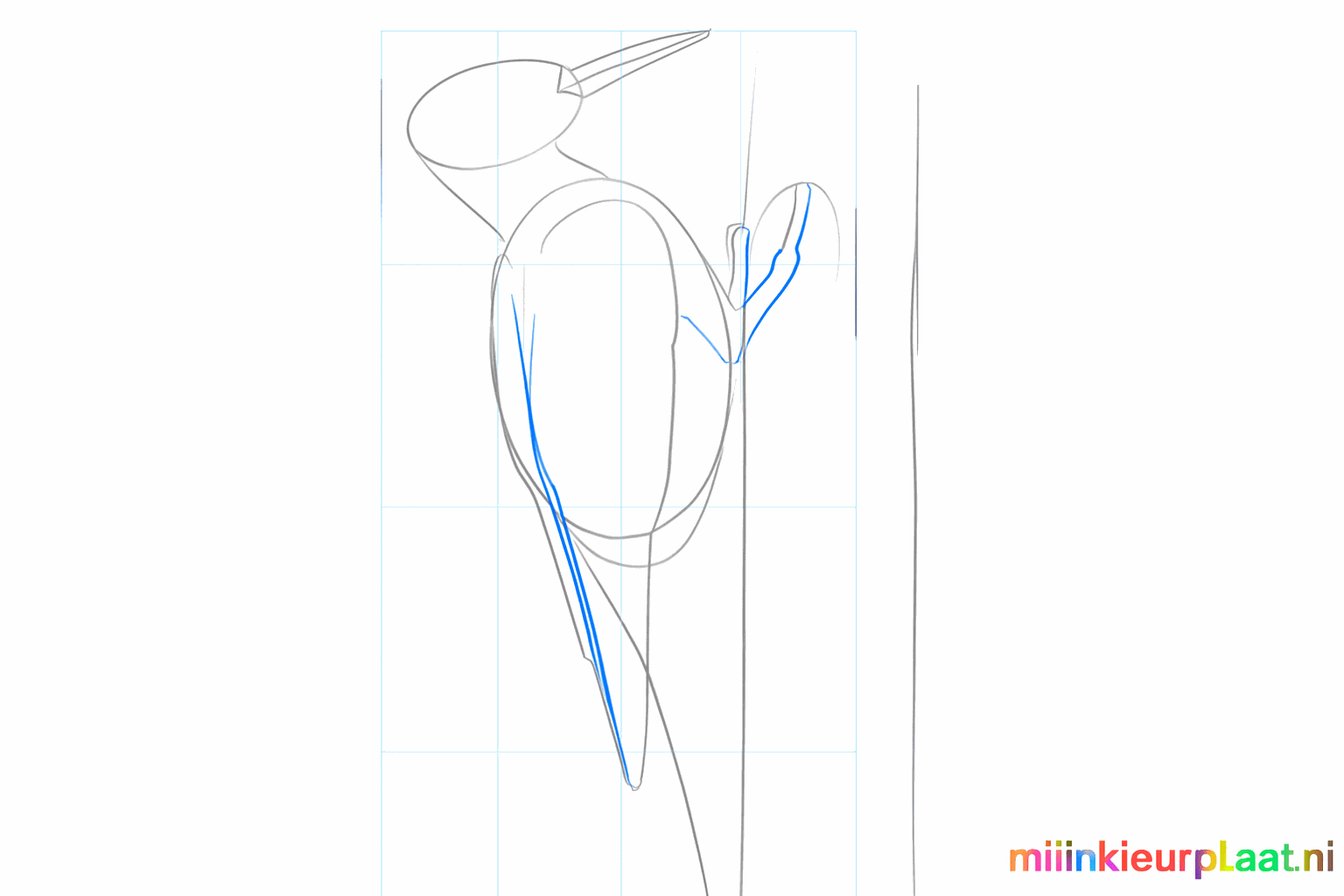 The beak and the wing of the woodpecker take more shape.