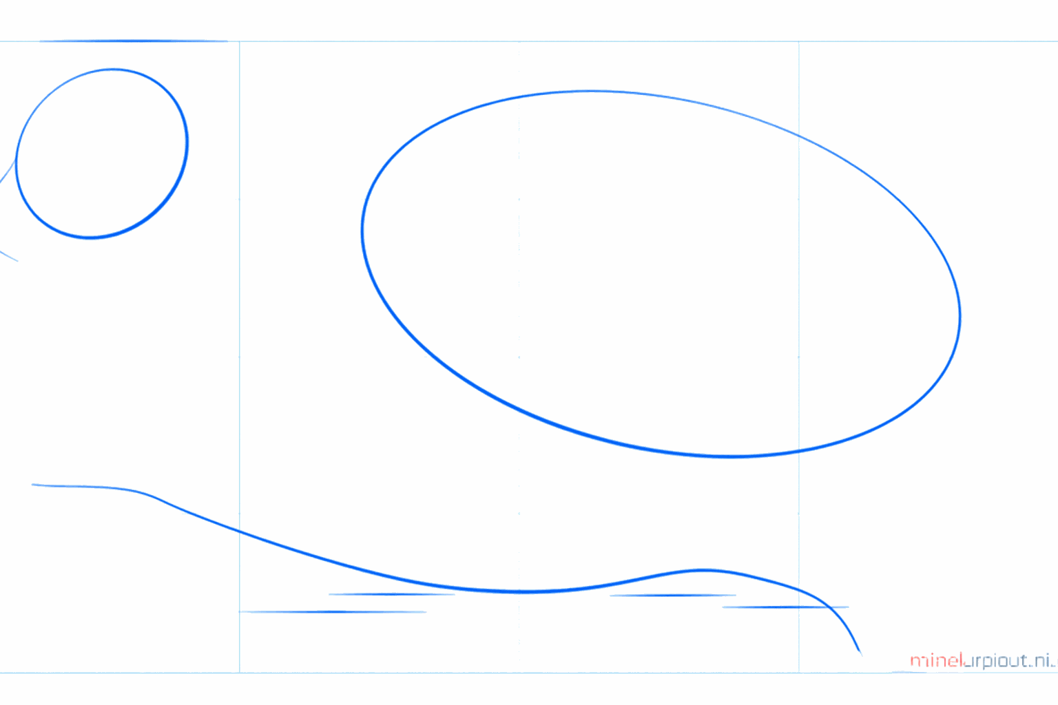 Basic shapes of a wolverine with two ovals and a line for the tree.
