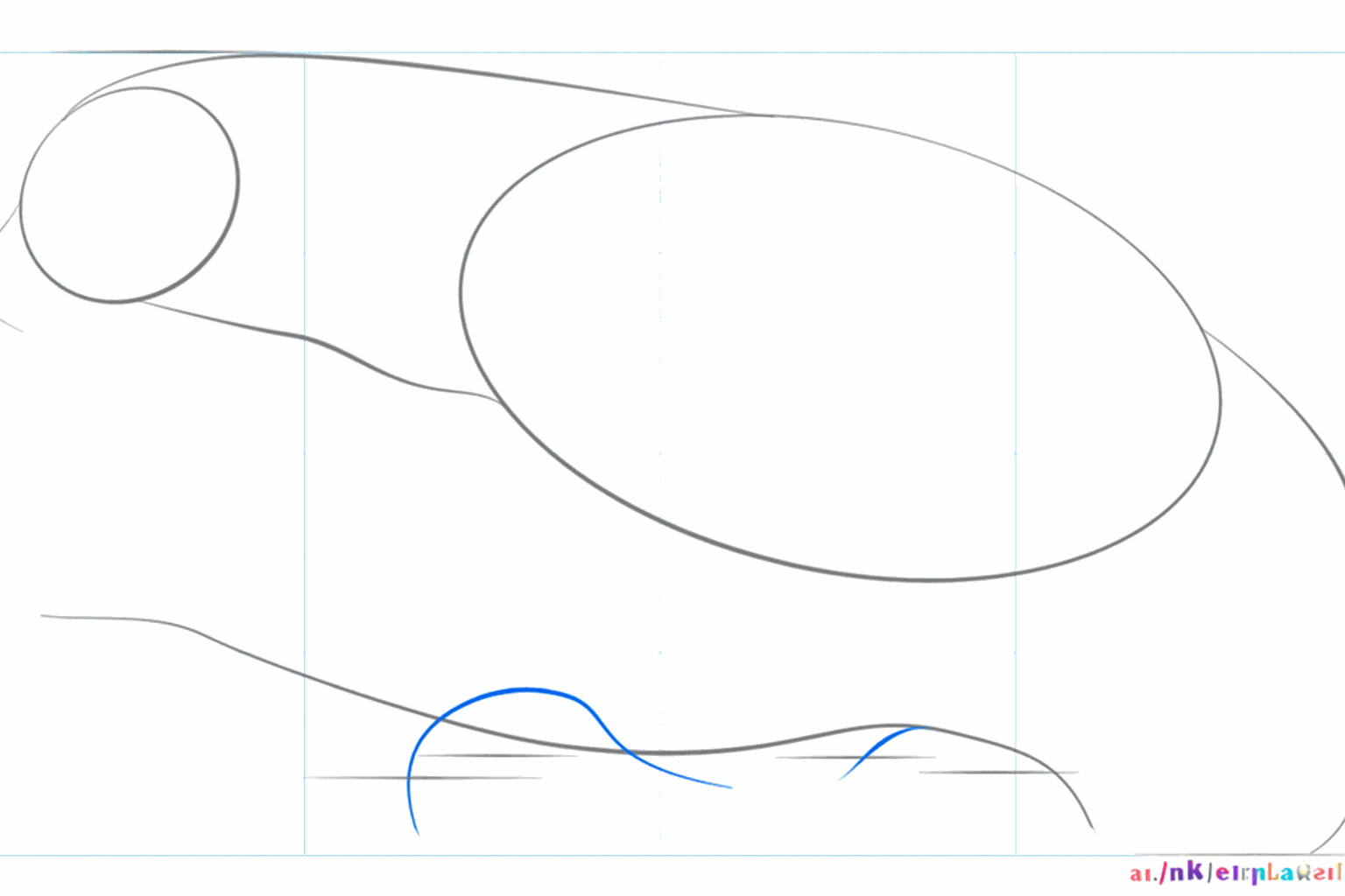 The neck and tail line connecting the shapes of the wolverine.