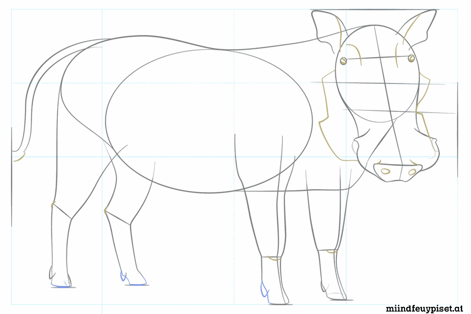 The face gets eyes and the tail gets a bristly end.