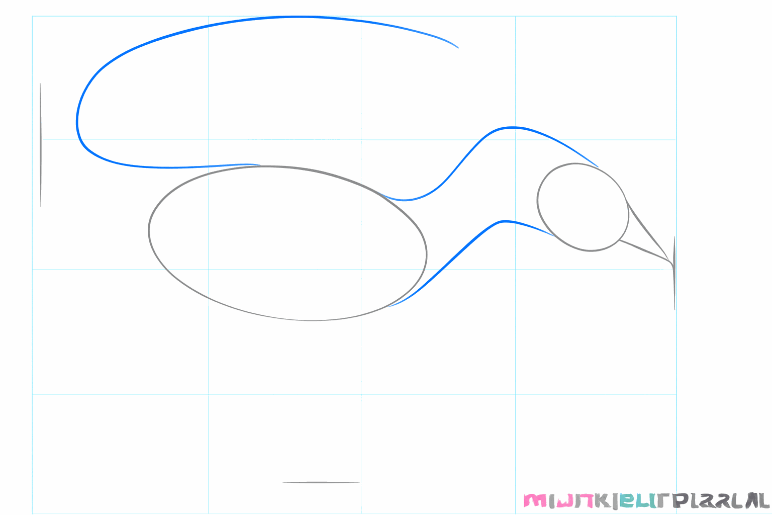 Connect the shapes with a neck and draw a long line for the tail.