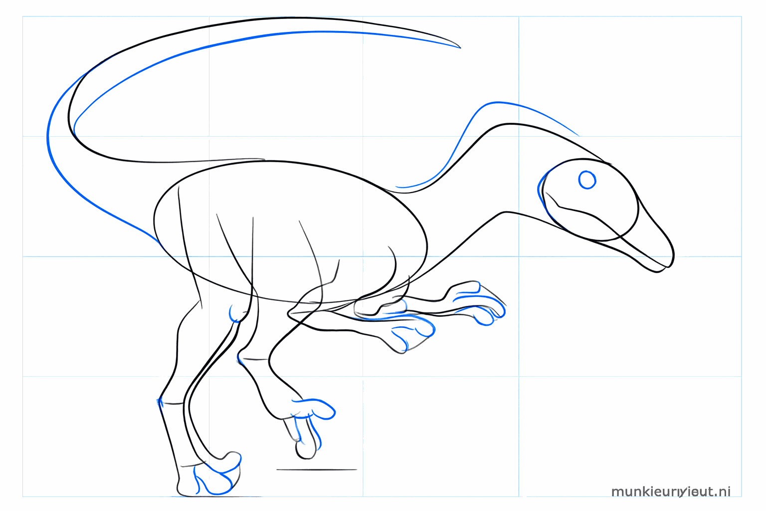 Add an eye and finish the tail and the toes of the dino.