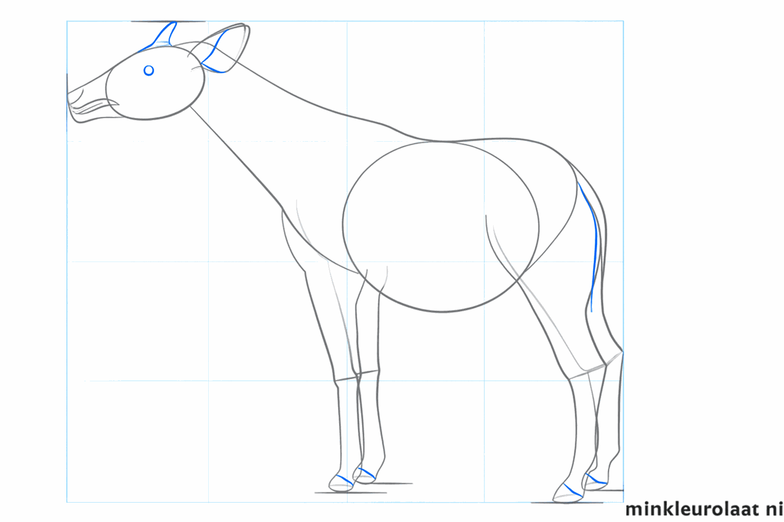 Draw the hooves and a small horn near the ears.