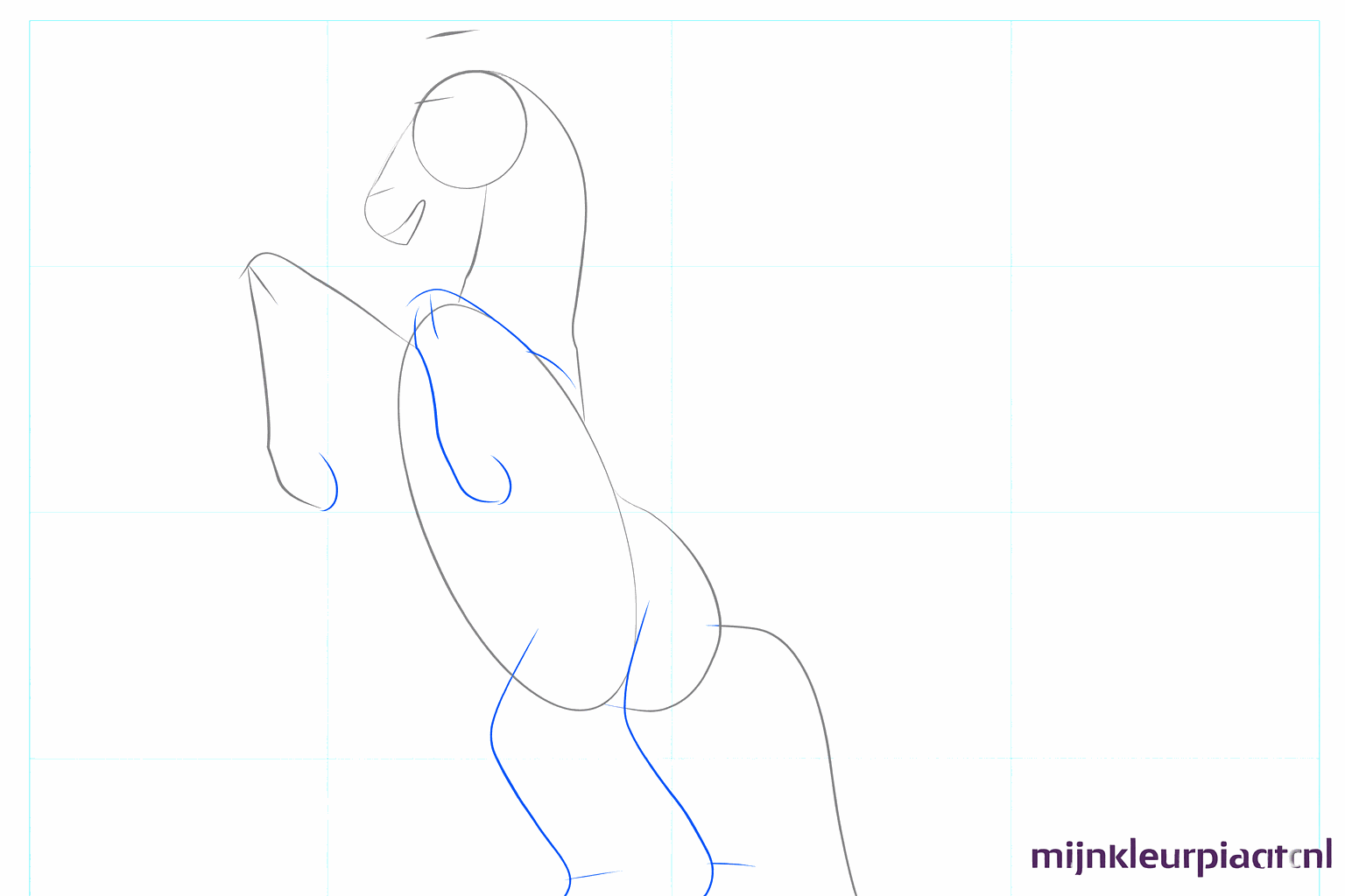 Guide lines for the four legs and a curved line for the horse's tail.