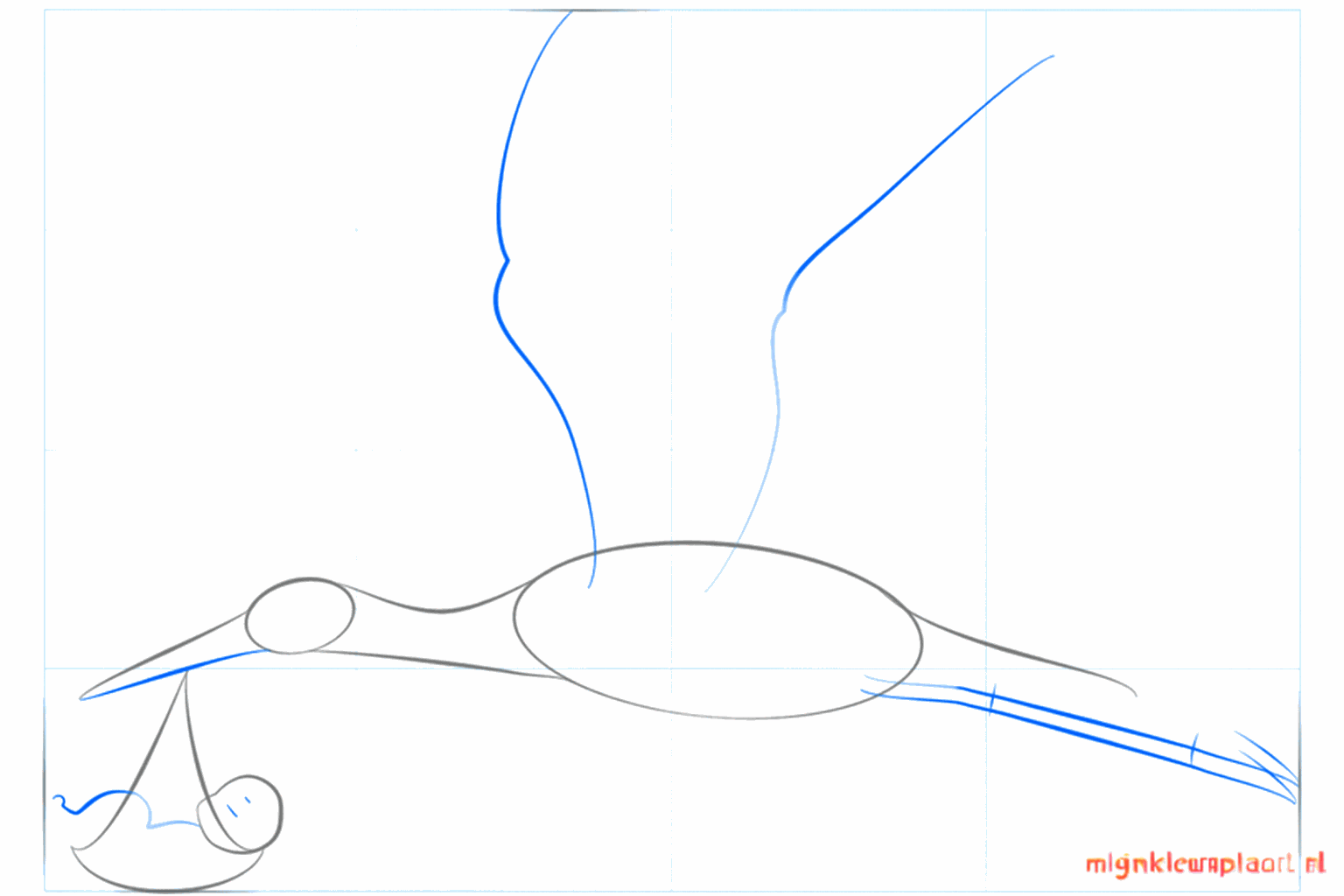 Guide lines for the beak, wings, and the small baby legs.
